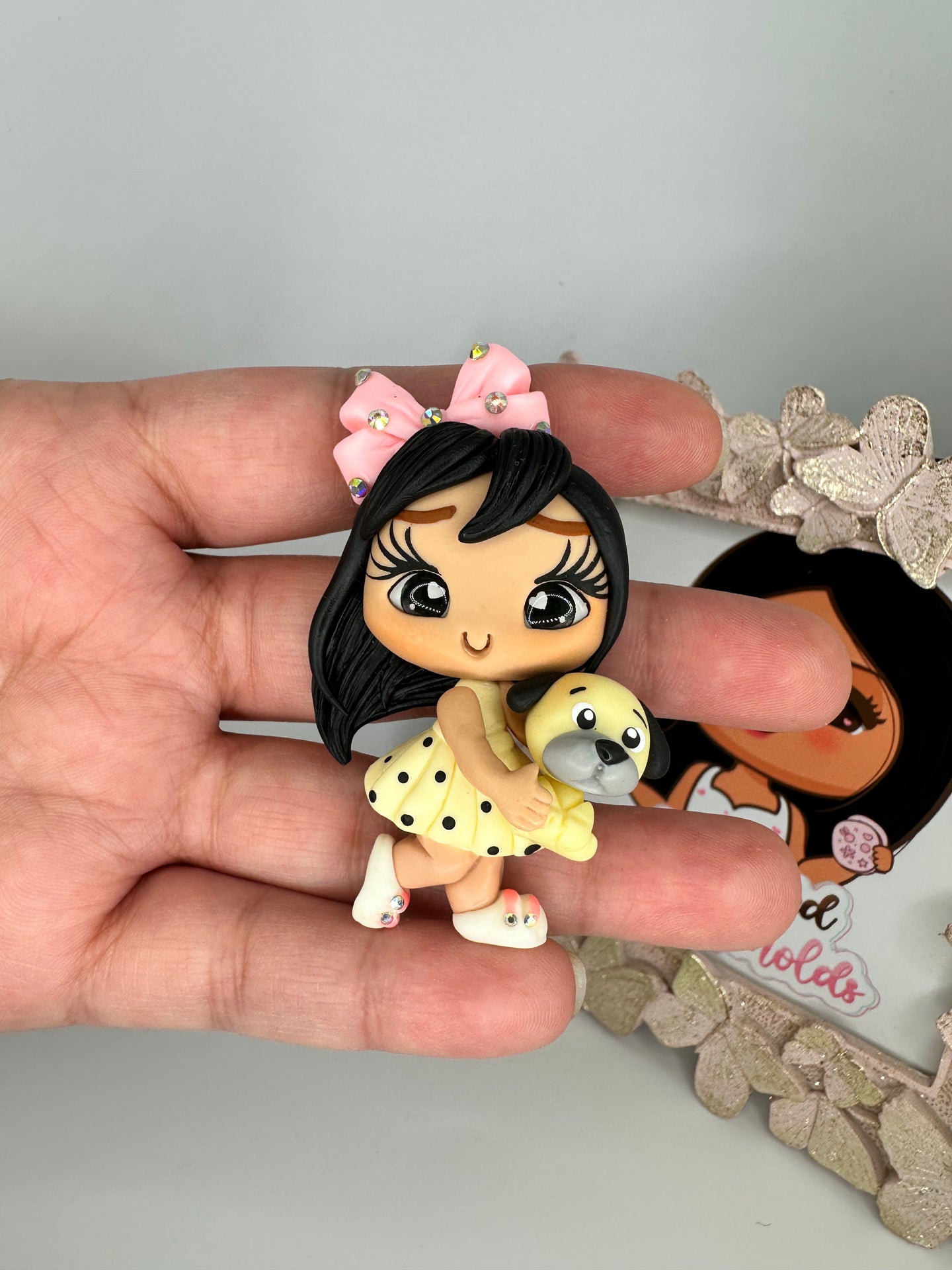 Pug Girl Clay Doll