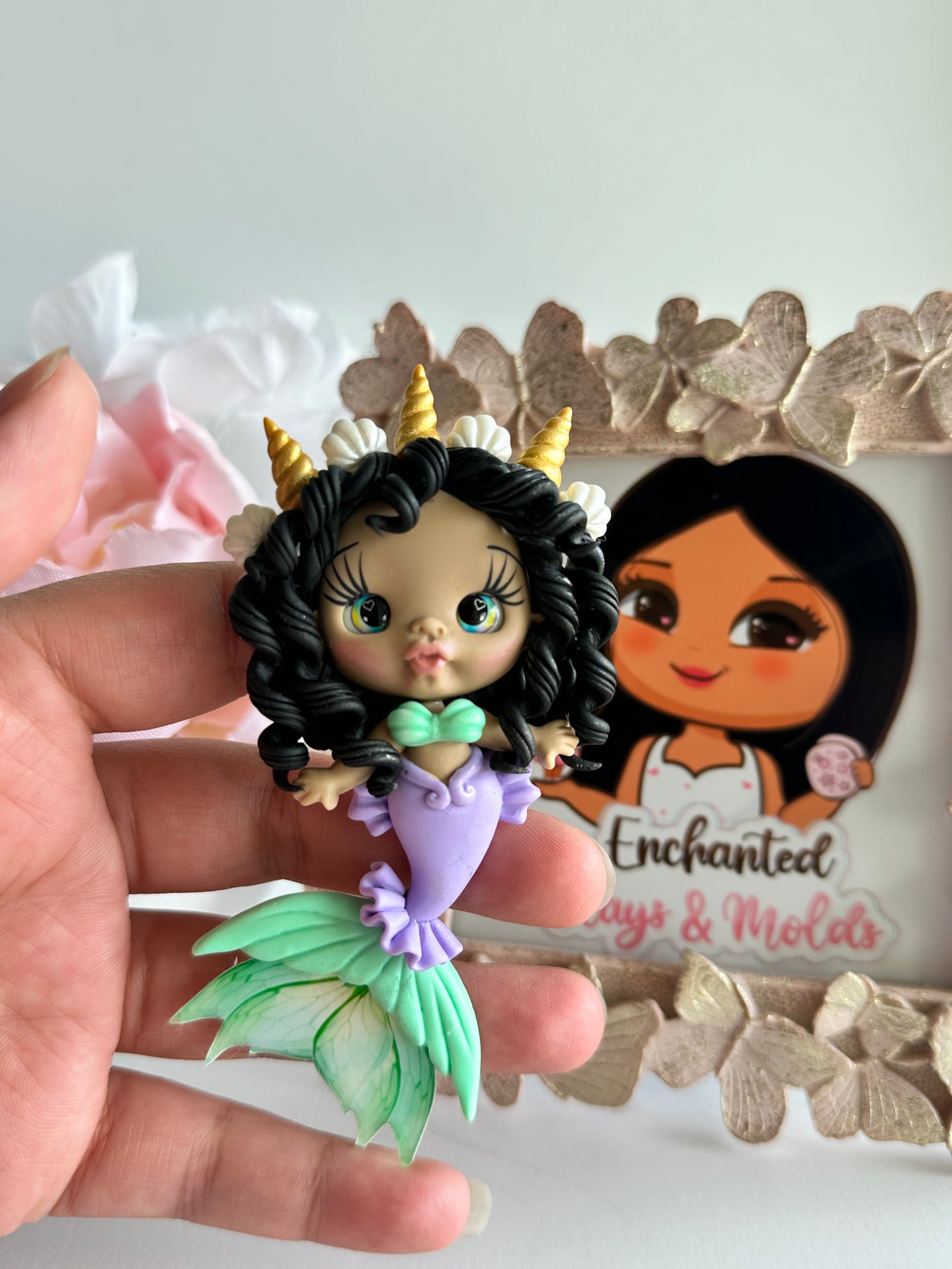 Dark Skin Mermaid Clay Doll