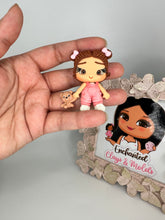 Load image into Gallery viewer, Girls in pink overall&#39;s clay dolls
